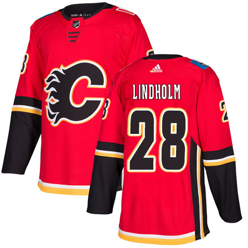 Adidas Flames #28 Elias Lindholm Red Home Authentic Stitched NHL Jersey