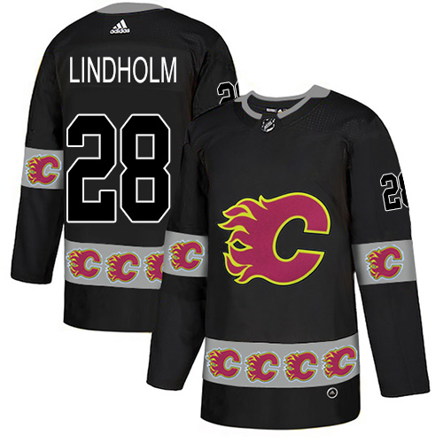 Adidas Flames #28 Elias Lindholm Black Authentic Team Logo Fashion Stitched NHL Jersey