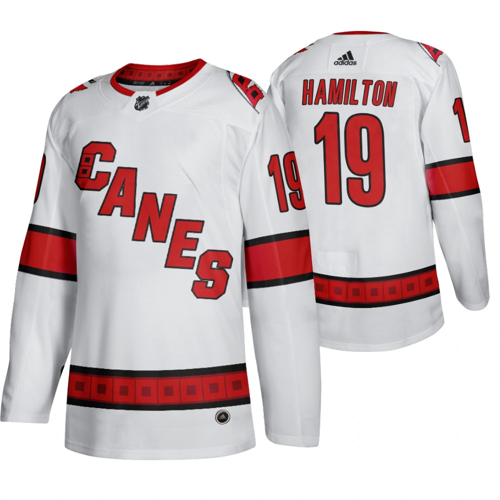 Carolina Hurricanes #19 Dougie Hamilton Men's 2019-20 Away Authentic Player White Stitched NHL Jersey Carolina Hurricanes #19 Dougie Hamilton Men's 2019-20 Away Authentic Player White Stitched NHL Jersey