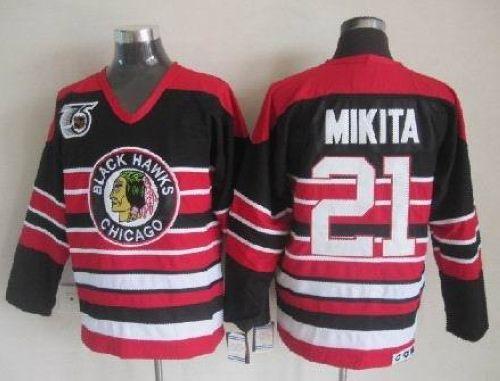 Blackhawks #21 Stan Mikita Red/Black 75TH CCM Stitched NHL Jersey Blackhawks #21 Stan Mikita Red/Black 75TH CCM Stitched NHL Jersey
