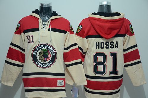 Blackhawks #81 Marian Hossa Cream Sawyer Hooded Sweatshirt Stitched NHL Jersey