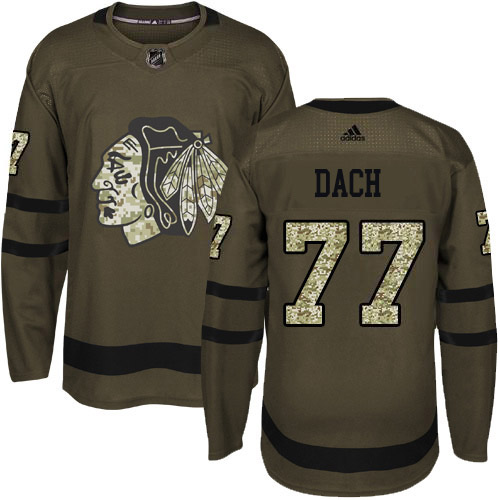 Adidas Blackhawks #77 Kirby Dach Green Salute to Service Stitched NHL Jersey
