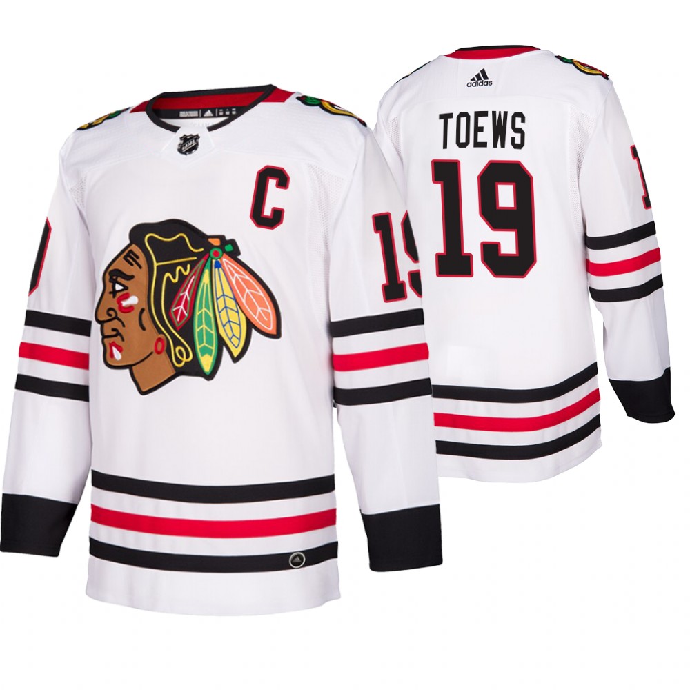 Chicago Blackhawks #19 Jonathan Toews 2019-20 Away Authentic Player White NHL Jersey Chicago Blackhawks #19 Jonathan Toews 2019-20 Away Authentic Player White NHL Jersey