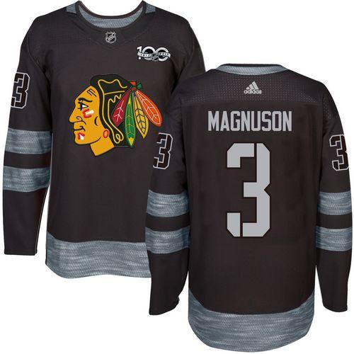 Adidas Blackhawks #3 Keith Magnuson Black 1917-2017 100th Anniversary Stitched NHL Jersey