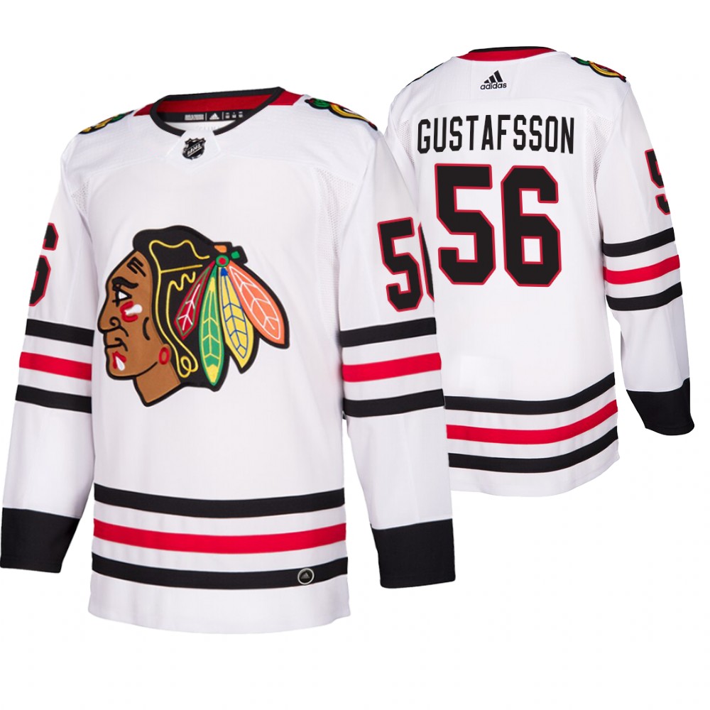 Chicago Blackhawks #56 Erik Gustafsson 2019-20 Away Authentic Player White NHL Jersey Chicago Blackhawks #56 Erik Gustafsson 2019-20 Away Authentic Player White NHL Jersey