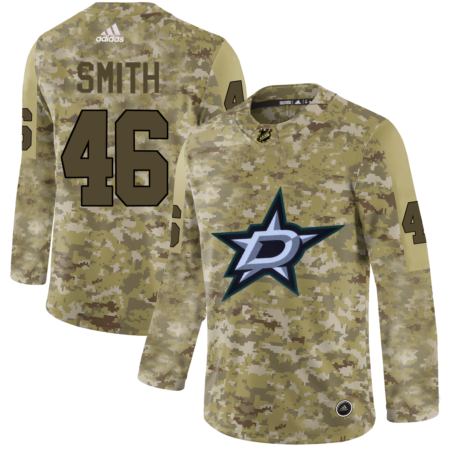 Adidas Stars #46 Gemel Smith Camo Authentic Stitched NHL Jersey