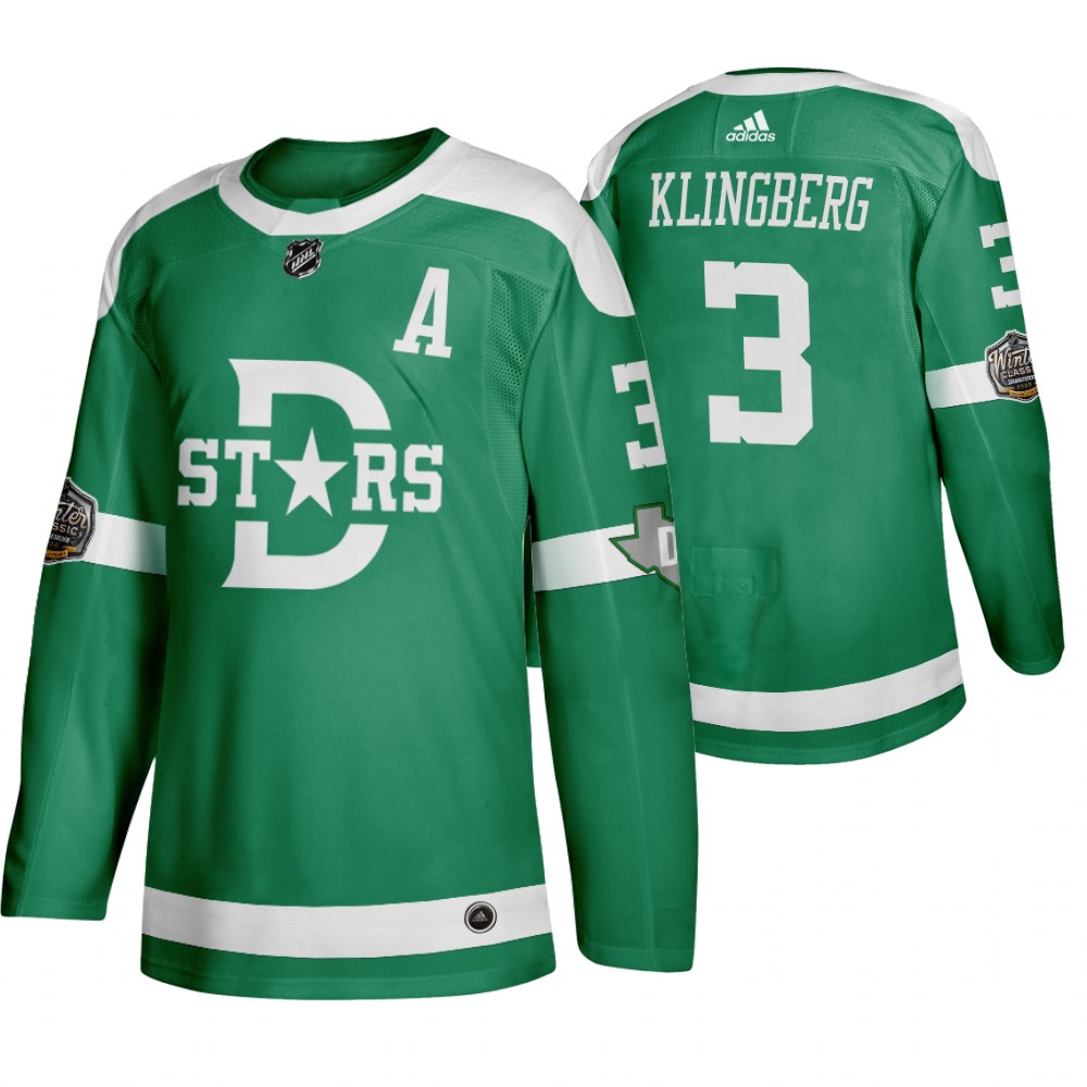 Adidas Dallas Stars #3 John Klingberg Men's Green 2020 Winter Classic Retro NHL Jersey