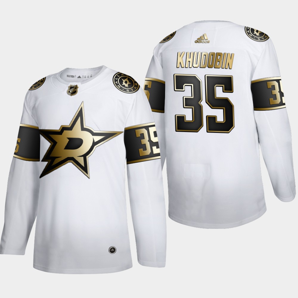 Dallas Stars #35 Anton Khudobin Men's Adidas White Golden Edition Limited Stitched NHL Jersey?