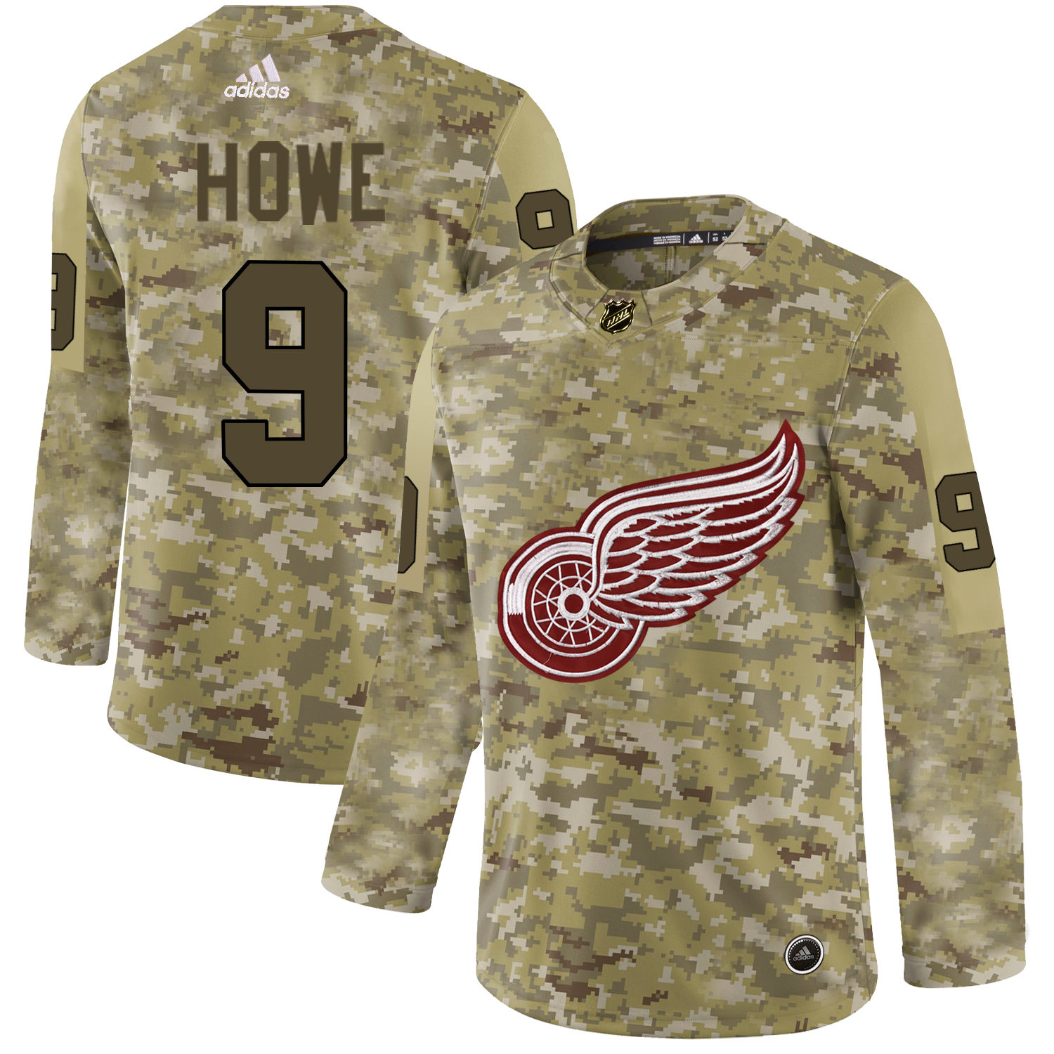 Adidas Red Wings #9 Gordie Howe Camo Authentic Stitched NHL Jersey