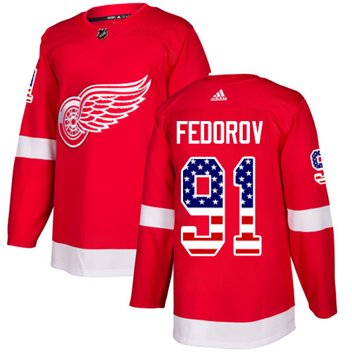 Adidas Red Wings #91 Sergei Fedorov Red Home Authentic USA Flag Stitched NHL Jersey Adidas Red Wings #91 Sergei Fedorov Red Home Authentic USA Flag Stitched NHL Jersey