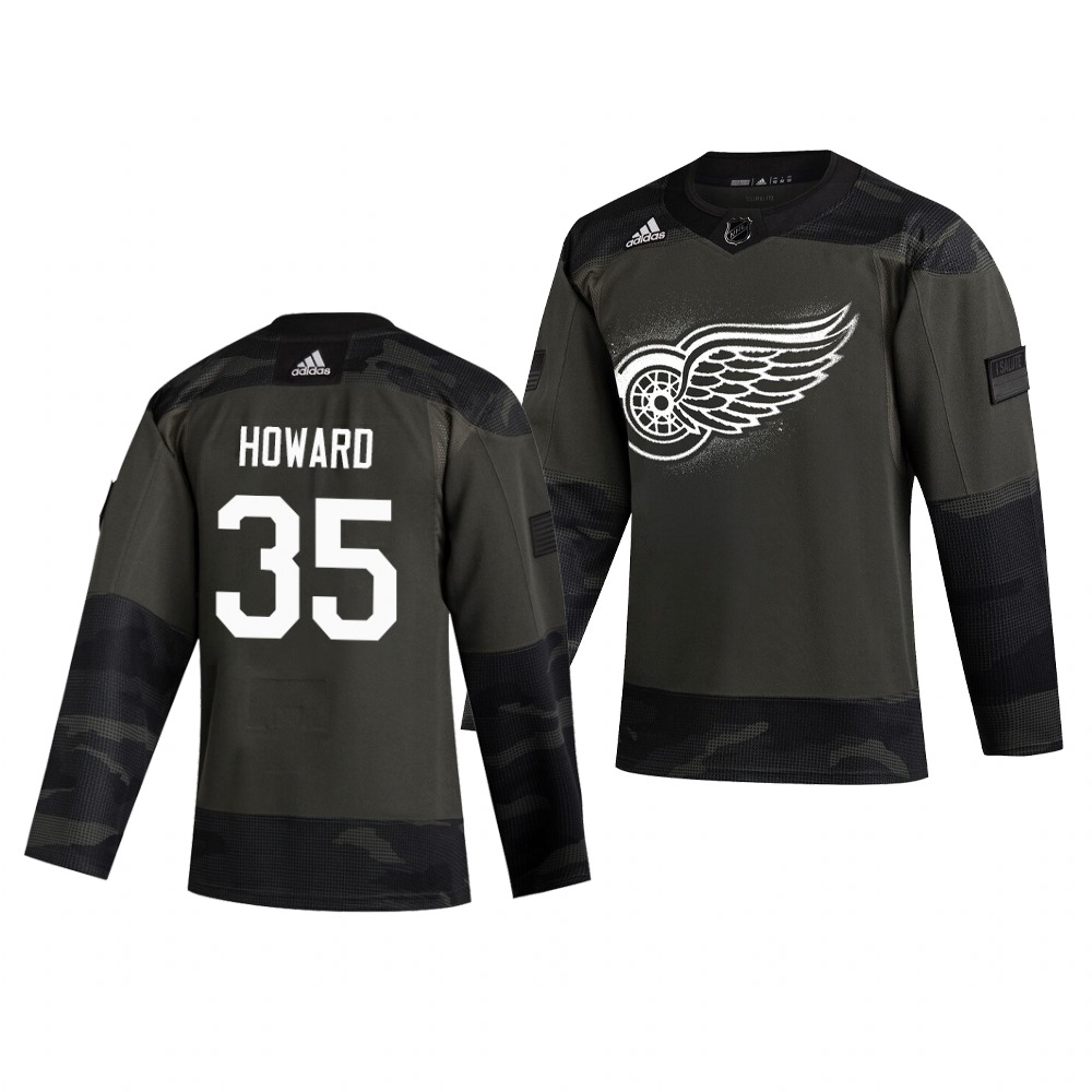 Detroit Red Wings #35 Jimmy Howard Adidas 2019 Veterans Day Men's Authentic Practice NHL Jersey Camo