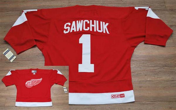 Red Wings #1 Terry Sawchuk Stitched Red CCM Throwback NHL Jersey Red Wings #1 Terry Sawchuk Stitched Red CCM Throwback NHL Jersey