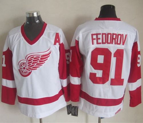Red Wings #91 Sergei Fedorov White CCM Throwback Stitched NHL Jersey Red Wings #91 Sergei Fedorov White CCM Throwback Stitched NHL Jersey