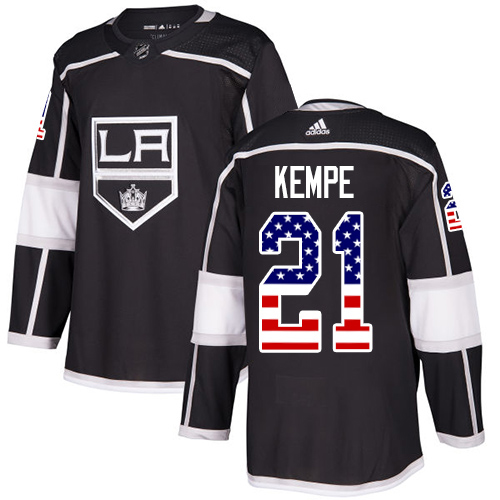 Adidas Kings #21 Mario Kempe Black Home Authentic USA Flag Stitched NHL Jersey
