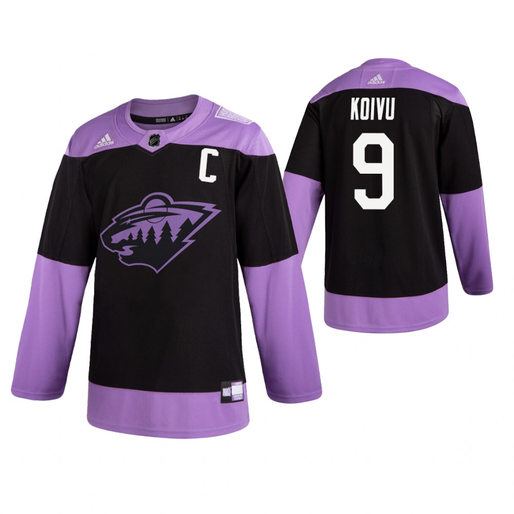 Adidas Wild #9 Mikko Koivu Men's Black Hockey Fights Cancer Practice NHL Jersey