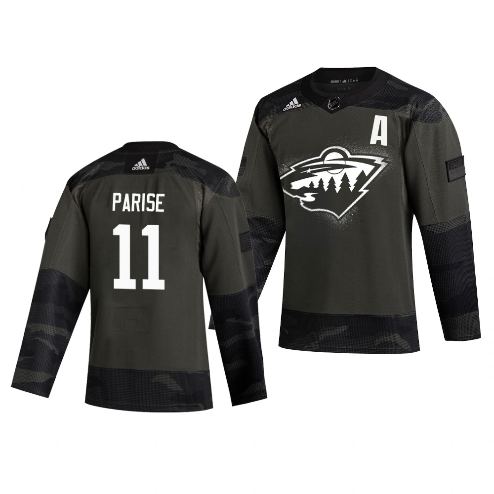 Minnesota Wild #11 Zach Parise Adidas 2019 Veterans Day Men's Authentic Practice NHL Jersey Camo