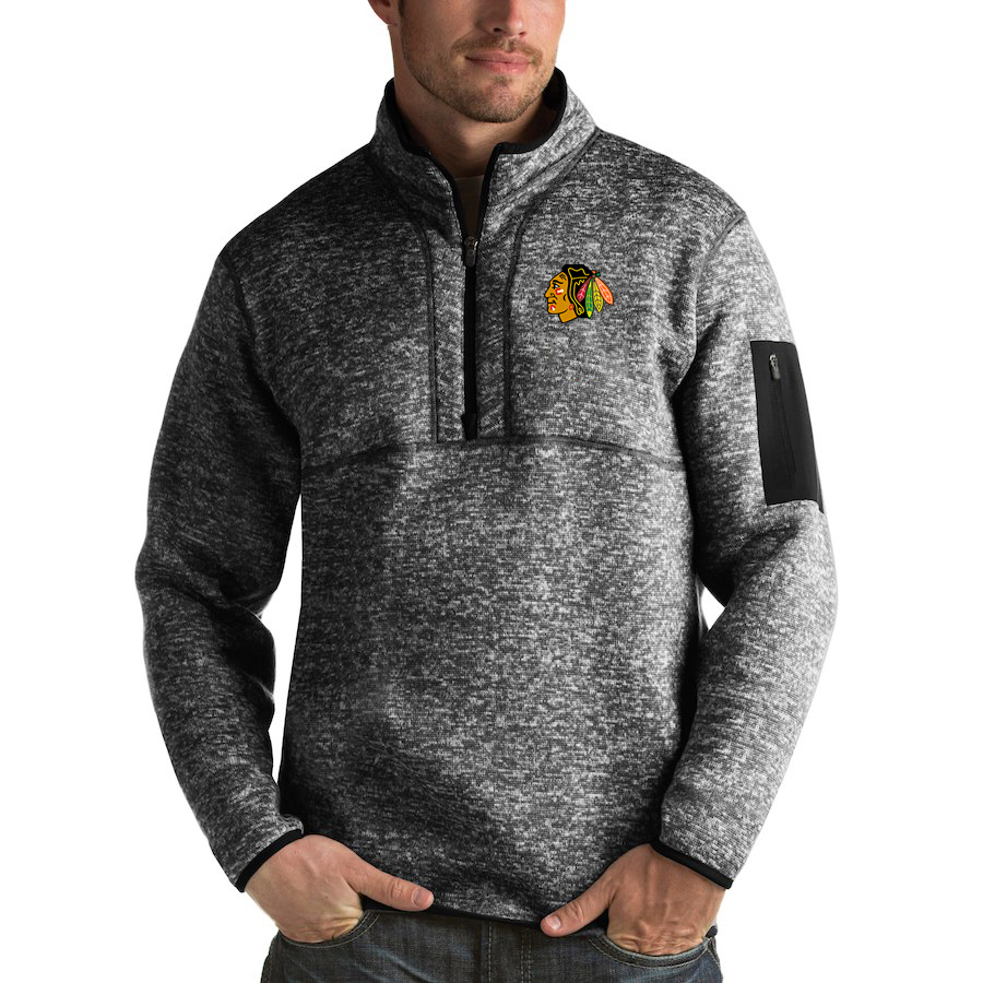 Chicago Blackhawks Antigua Fortune Quarter-Zip Pullover Jacket Charcoal