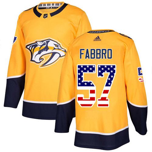 Adidas Predators #57 Dante Fabbro Yellow Home Authentic USA Flag Stitched NHL Jersey