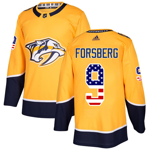 Adidas Predators #9 Filip Forsberg Yellow Home Authentic USA Flag Stitched NHL Jersey Adidas Predators #9 Filip Forsberg Yellow Home Authentic USA Flag Stitched NHL Jersey