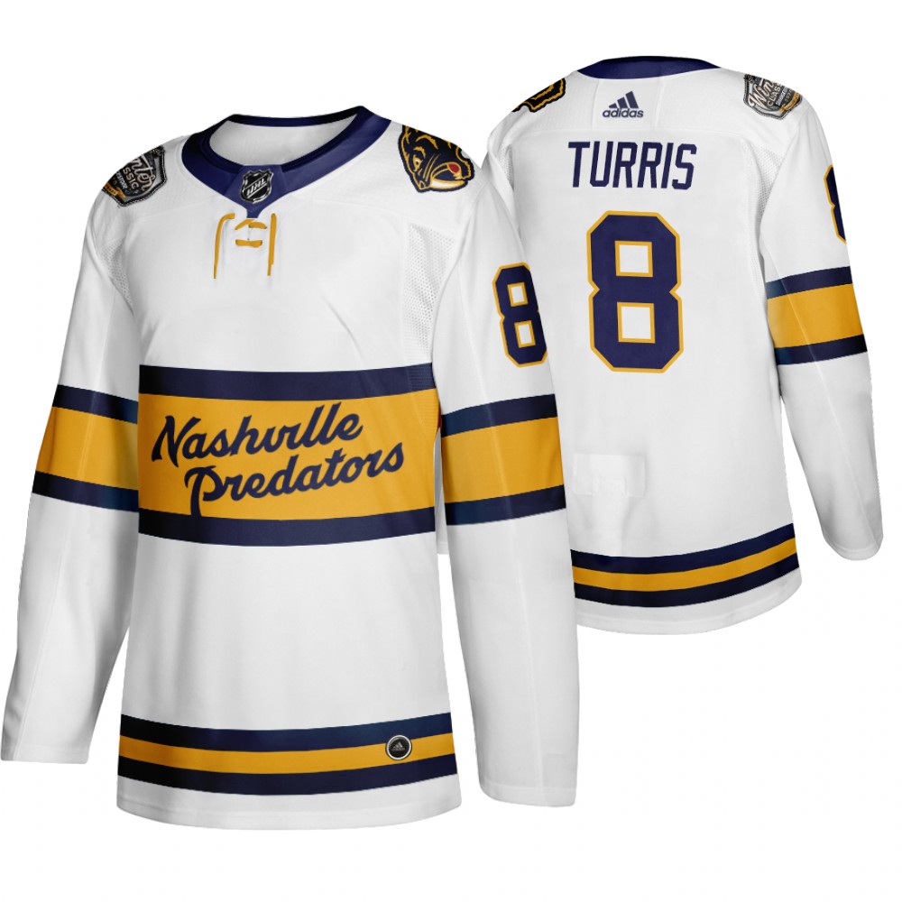 Adidas Predators #8 Kyle Turris Men's White 2020 Winter Classic Retro Authentic NHL Jersey Adidas Predators #8 Kyle Turris Men's White 2020 Winter Classic Retro Authentic NHL Jersey