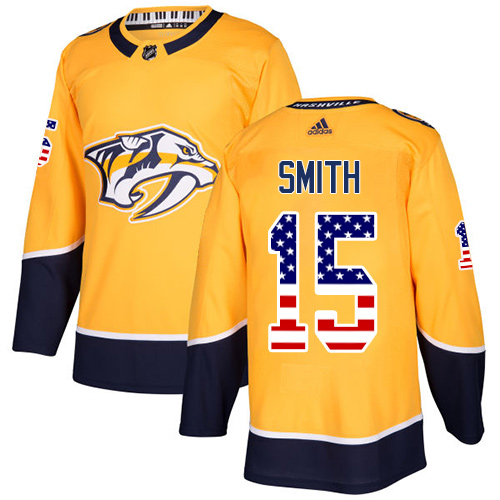 Adidas Predators #15 Craig Smith Yellow Home Authentic USA Flag Stitched NHL Jersey Adidas Predators #15 Craig Smith Yellow Home Authentic USA Flag Stitched NHL Jersey