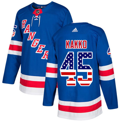 Adidas Rangers #45 Kappo Kakko Royal Blue Home Authentic USA Flag Stitched NHL Jersey