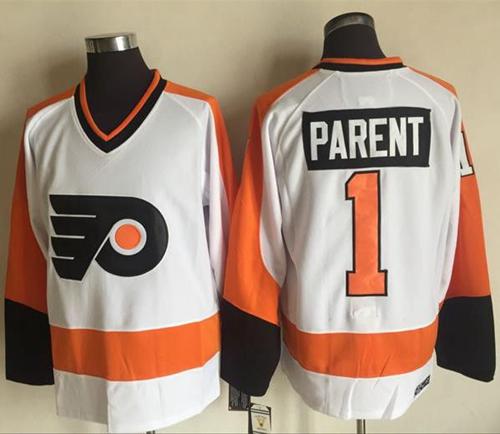 Flyers #1 Bernie Parent White CCM Throwback Stitched NHL Jersey Flyers #1 Bernie Parent White CCM Throwback Stitched NHL Jersey