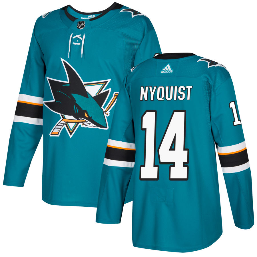 Adidas Sharks #14 Gustav Nyquist Teal Home Authentic Stitched NHL Jersey