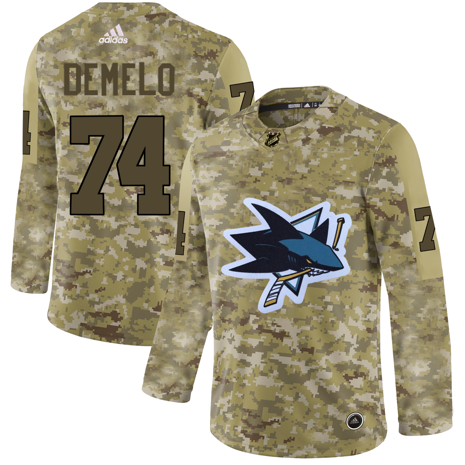 Adidas Sharks #74 Dylan DeMelo Camo Authentic Stitched NHL Jersey