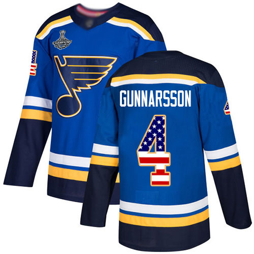 Adidas Blues #4 Carl Gunnarsson Blue Home Authentic USA Flag Stanley Cup Champions Stitched NHL Jersey