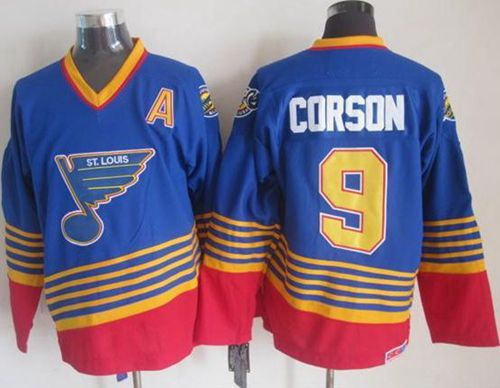 Blues #9 Shayne Corson Light Blue/Red CCM Throwback Stitched NHL Jersey Blues #9 Shayne Corson Light Blue/Red CCM Throwback Stitched NHL Jersey