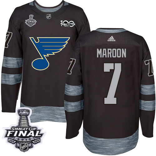 Adidas Blues #7 Patrick Maroon Black 1917-2017 100th Anniversary 2019 Stanley Cup Final Stitched NHL Jersey Adidas Blues #7 Patrick Maroon Black 1917-2017 100th Anniversary 2019 Stanley Cup Final Stitched NHL Jersey