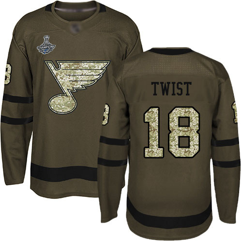 Adidas Blues #18 Tony Twist Green Salute to Service Stanley Cup Champions Stitched NHL Jersey