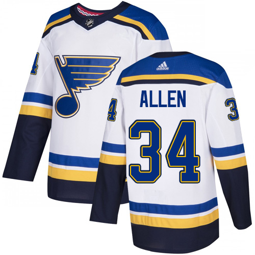 Adidas Blues #34 Jake Allen White Road Authentic Stitched NHL Jersey