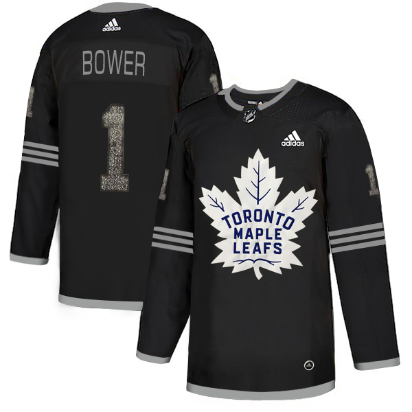 Adidas Maple Leafs #1 Johnny Bower Black Authentic Classic Stitched NHL Jersey