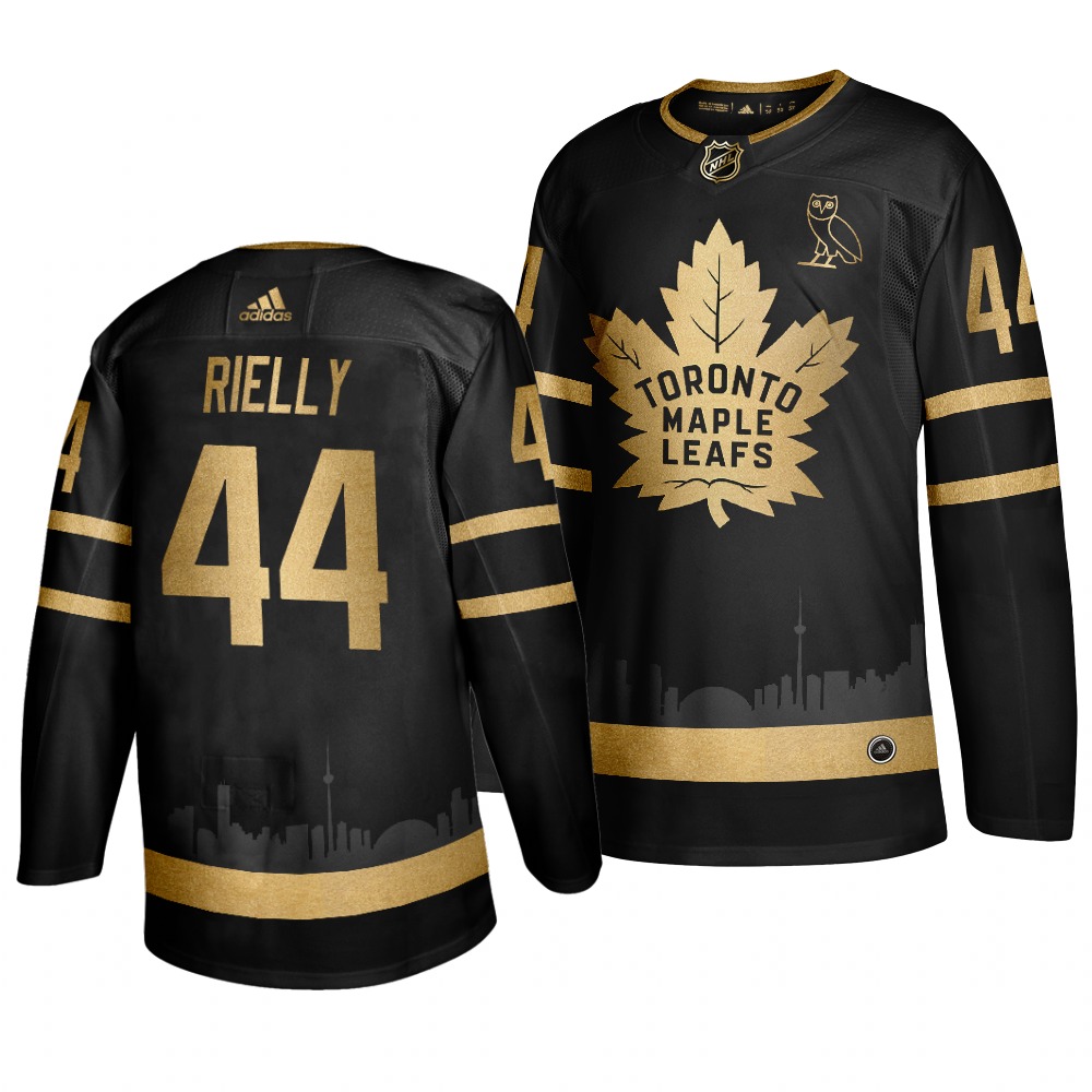 Adidas Maple Leafs #44 Morgan Rielly Men's 2019 Black Golden Edition OVO Branded Stitched NHL Jersey Adidas Maple Leafs #44 Morgan Rielly Men's 2019 Black Golden Edition OVO Branded Stitched NHL Jersey