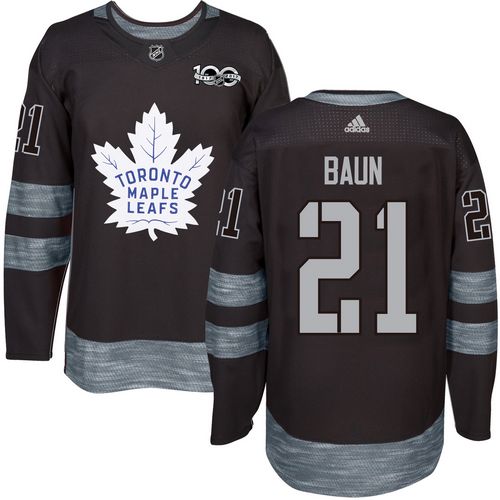 Adidas Maple Leafs #21 Bobby Baun Black 1917-2017 100th Anniversary Stitched NHL Jersey