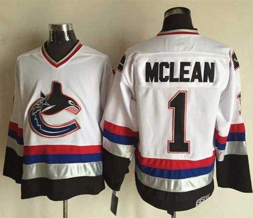 Canucks #1 Kirk Mclean White/Black CCM Throwback Stitched NHL Jersey Canucks #1 Kirk Mclean White/Black CCM Throwback Stitched NHL Jersey