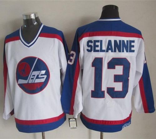 Jets #13 Teemu Selanne White/Blue CCM Throwback Stitched NHL Jersey Jets #13 Teemu Selanne White/Blue CCM Throwback Stitched NHL Jersey