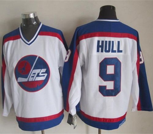 Jets #9 Bobby Hull White/Blue CCM Throwback Stitched NHL Jersey Jets #9 Bobby Hull White/Blue CCM Throwback Stitched NHL Jersey