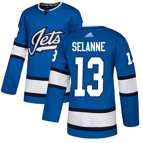 Adidas Jets #13 Teemu Selanne Blue Alternate Authentic Stitched NHL Jersey