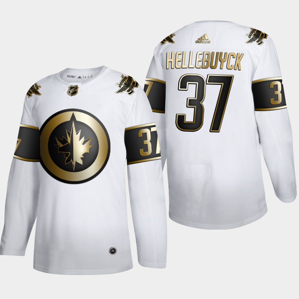 Winnipeg Jets #37 Connor Hellebuyck Men's Adidas White Golden Edition Limited Stitched NHL Jersey Winnipeg Jets #37 Connor Hellebuyck Men's Adidas White Golden Edition Limited Stitched NHL Jersey
