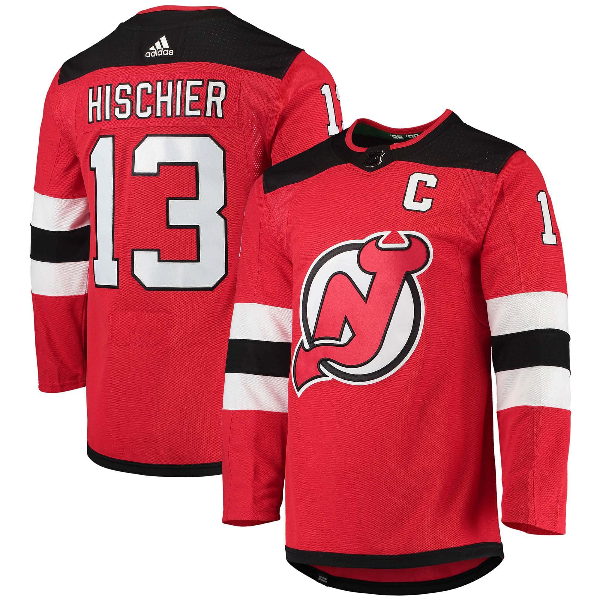 Adidas Devils #13 Nico Hischier Red Home C Patch Stitched NHL Jersey