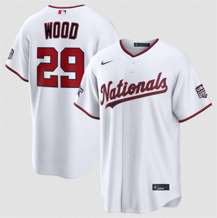 Men's Washington Nationals #29 James Wood White 2026 All-Star Game & USA 250 Patch Stitched Baseball Jersey Men's Washington Nationals #29 James Wood White 2026 All-Star Game & USA 250 Patch Stitched Baseball Jersey