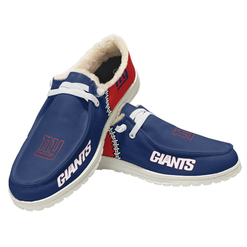 Women's New York Giants Loafers Lace Up Fuzzy Lined Shoes 001 (Pls check description for details)