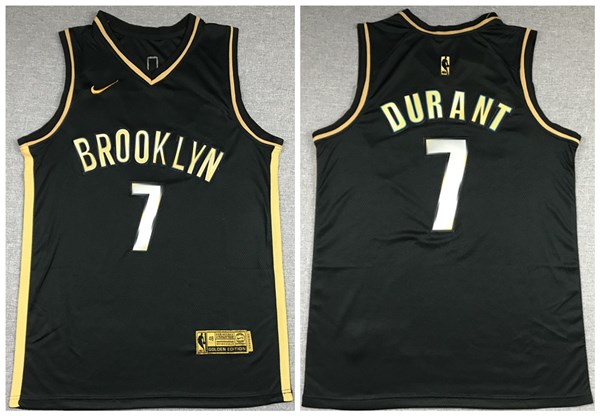 Men's Brooklyn Nets #7 Kevin Durant Black Gold NBA 2020 Edition Stitched Jersey Men's Brooklyn Nets #7 Kevin Durant Black Gold NBA 2020 Edition Stitched Jersey