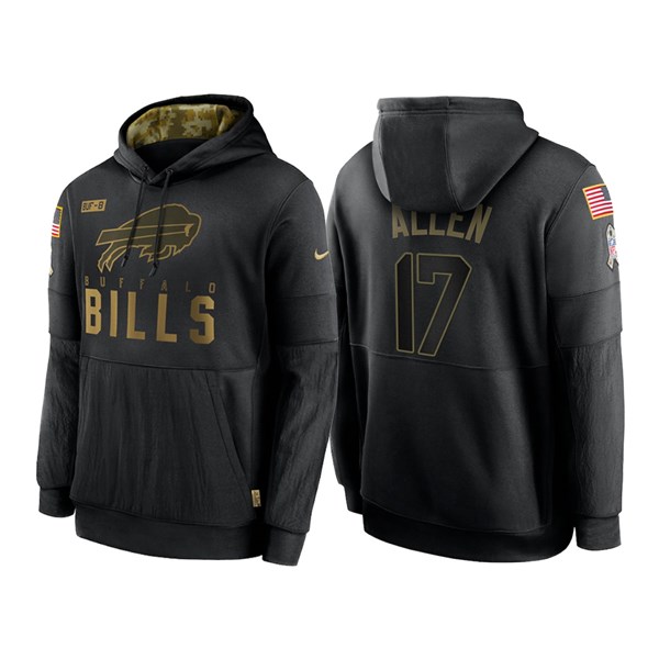 Men's Buffalo Bills #17 Josh Allen Black NFL 2020 Salute To Service Sideline Performance Pullover Hoodie