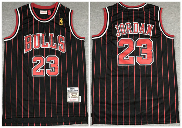 Men's Chicago Bulls #23 Michael Jordan 1996-1997 Black&Red NBA Throwback Stitched Jersey