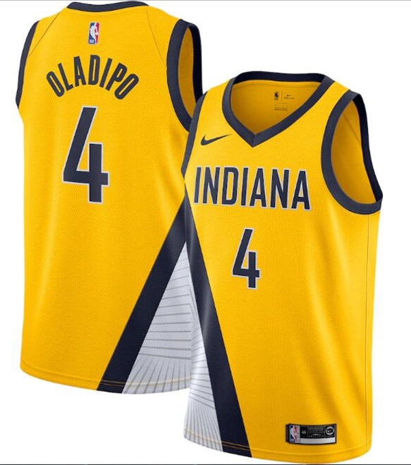 Men's Indiana Pacers Yellow #4 Victor Oladipo Statement Edition Swingman Stitched Jersey Men's Indiana Pacers Yellow #4 Victor Oladipo Statement Edition Swingman Stitched Jersey