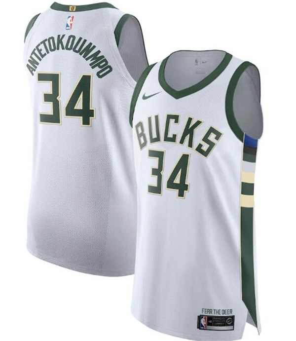 Men's Milwaukee Bucks #34 Giannis Antetokounmpo White NBA Association Edition Stitched Jersey